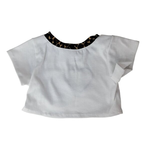 Build a Bear Bundle White Brown Leopard Heart Top Matching Jeans Clothes 2pc Lot - Picture 3 of 6